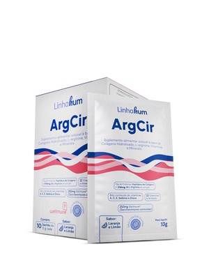 ArgCir | Suplemento para cicatrização | Linhahum | Caixa com 10 sachês | Sabor Laranja e Limão