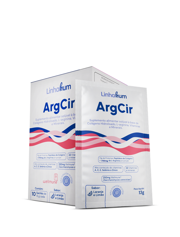 ArgCir | Suplemento para cicatrização | Linhahum | Caixa com 10 sachês | Sabor Laranja e Limão